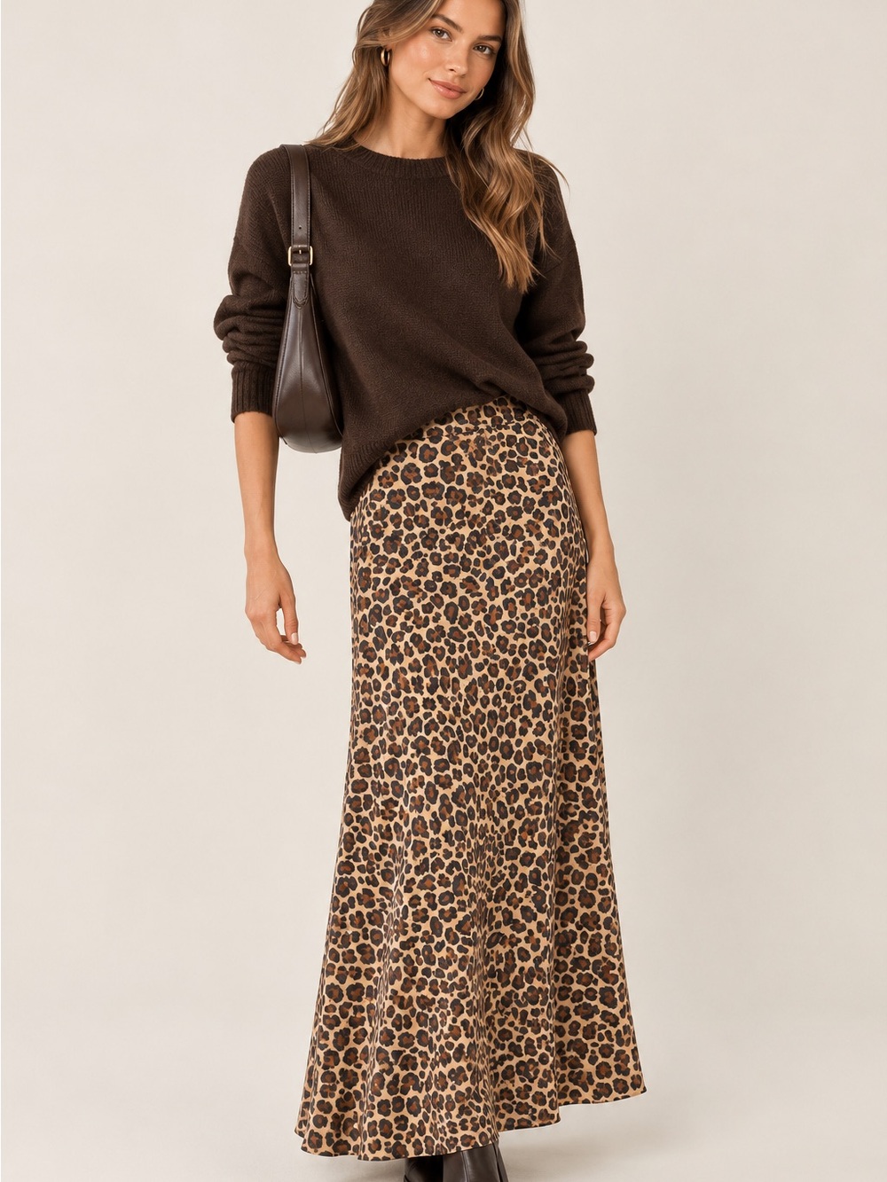 Abercrombie & Fitch Leopard Satin Maxi Skirt XL High Rise